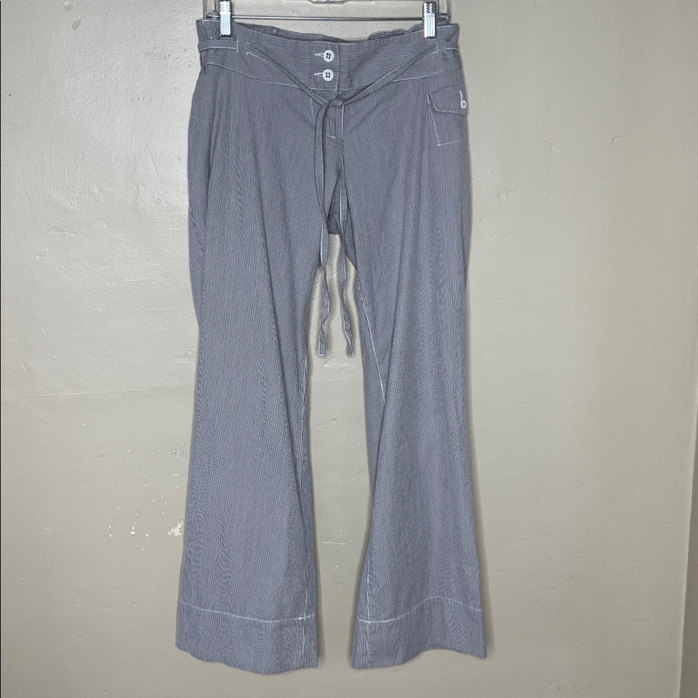 LIZ LANGE Maternity Gray & White Micro Stripe Real Waist Wide Leg Cotton Pants 6